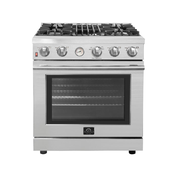 Forno Livorno Alta Qualita 30-Inch Gas Range with 4 Burners & Temperature Gauge in Stainless Steel FFSGS6228-30S