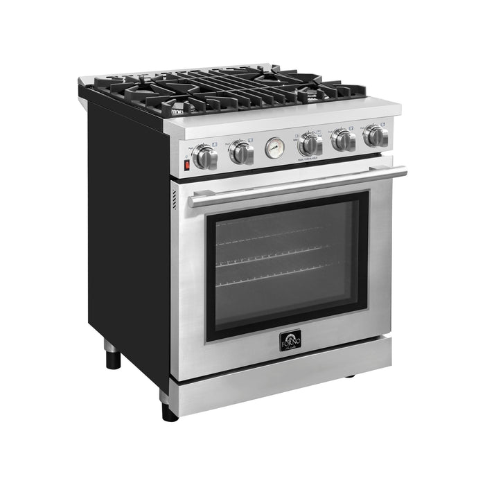 Forno Livorno Alta Qualita 30-Inch Gas Range with 4 Burners & Temperature Gauge in Stainless Steel FFSGS6228-30S