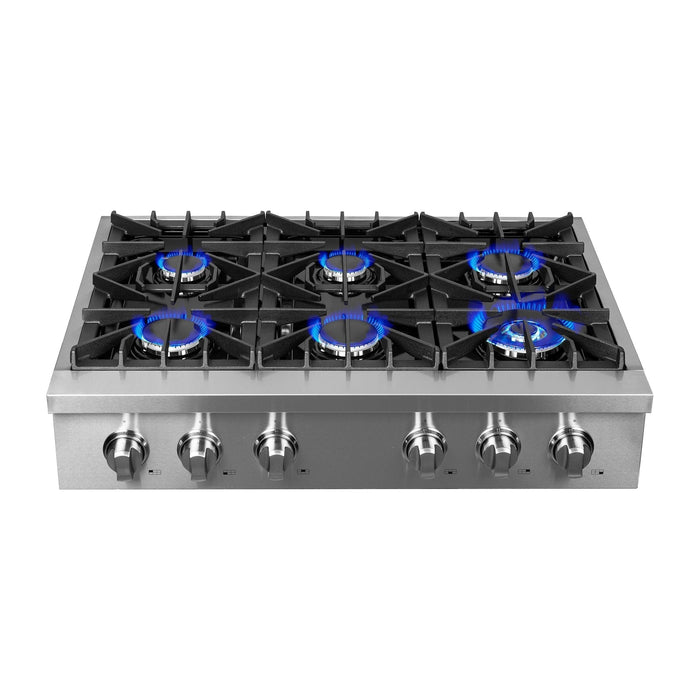 Forno Lseo 36-Inch Gas Range top, 6 Burners, Griddle in Stainless Steel (FCTGS5737-36)