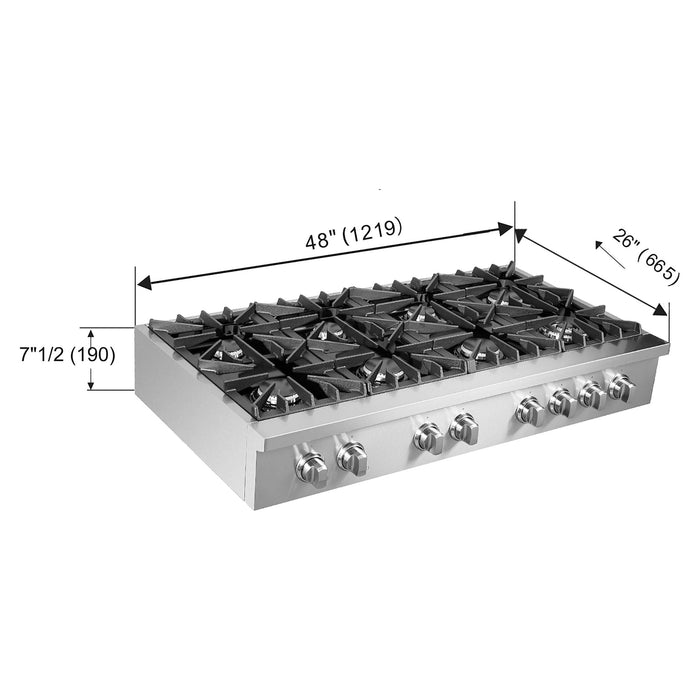 Forno Lseo 48-Inch Gas Range top, 8 Burners, Griddle in Stainless Steel (FCTGS5737-48)