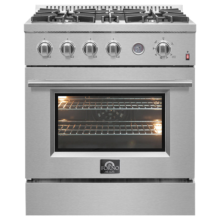 Forno Marco 30" Gas Range with 4 Burners and 4.32 Cu. Ft. Convection Oven In Stainless Steel FFSGS6277-30