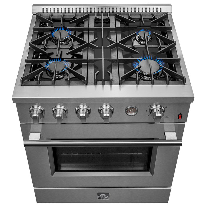 Forno Marco 30" Gas Range with 4 Burners and 4.32 Cu. Ft. Convection Oven In Stainless Steel FFSGS6277-30