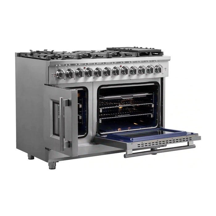 Forno Massimo 48-Inch Freestanding French Door Dual Fuel Range in Stainless Steel FFSGS6325-48