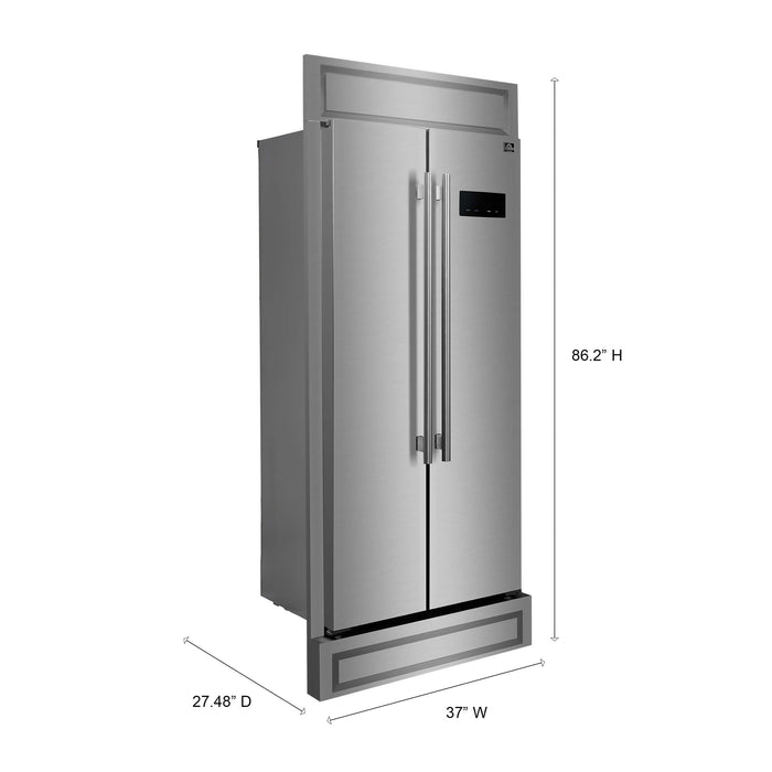 Forno Salerno 33 Inch 15.6 Cu. Ft Built-In Refrigerator In Stainless Steel with Modern Decorative Grill FFRBI1805-37MG