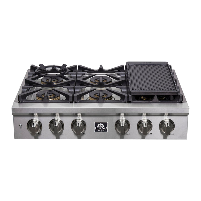 Forno Spezia 36-Inch Gas Rangetop, 6 Burners. Wok Ring and Grill/Griddle in Stainless Steel (FCTGS5751-36)