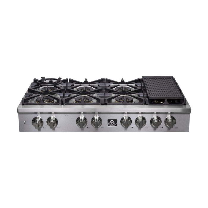 Forno Spezia 48-Inch Gas Rangetop, 8 Burners, Wok Ring and Grill/Griddle in Stainless Steel (FCTGS5751-48)