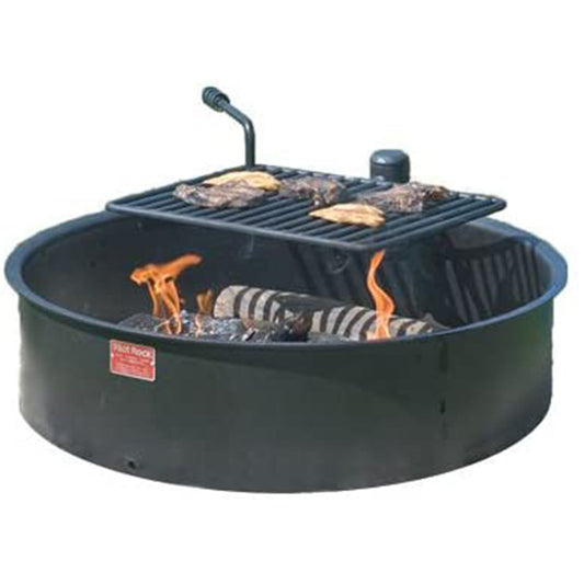 Pilot Rock 2 Pack 30.5 Inch Steel Ground Fire Pit Ring and Metal Cooking Grate - 415874