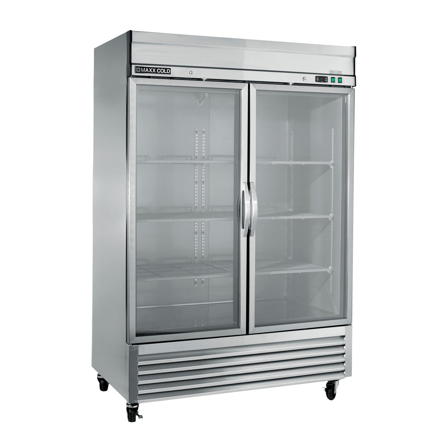 Maxx Cold Double Glass Door Reach-In Refrigerator, Bottom Mount, 54"W, 49 cu. ft. Storage Capacity, in Stainless Steel - MXSR-49GDHC