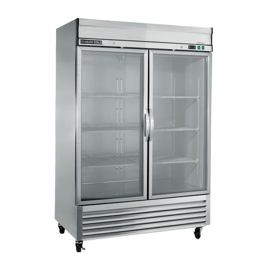 Maxx Cold Double Glass Door Reach-In Refrigerator, Bottom Mount, 54"W, 49 cu. ft. Storage Capacity, in Stainless Steel - MXSR-49GDHC