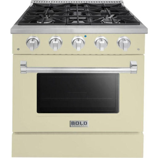 Hallman 30 In. Gas Range, Antique White with Chrome Trim - Bold Series, HBRG30CMAW