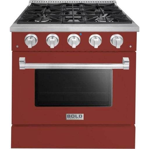 Hallman 30 In. Gas Range, Burgundy with Chrome Trim - Bold Series, HBRG30CMBG