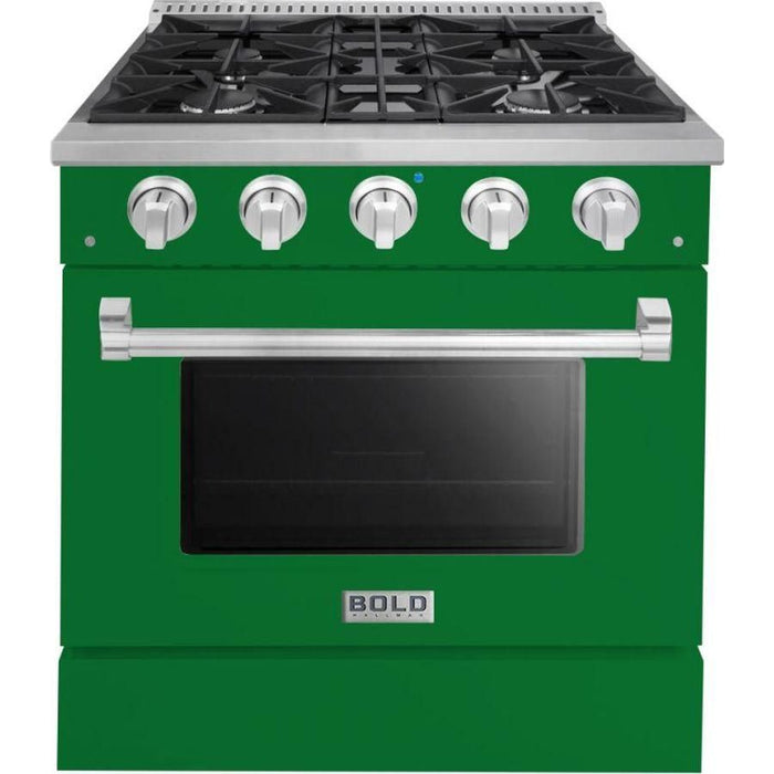 Hallman 30 In. Gas Range, Emerald Green with Chrome Trim - Bold Series, HBRG30CMGN