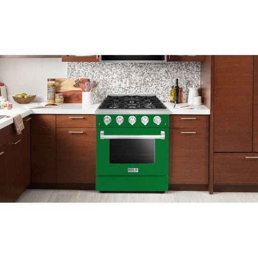 Hallman 30 In. Gas Range, Emerald Green with Chrome Trim - Bold Series, HBRG30CMGN