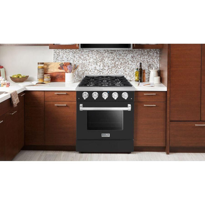 Hallman 30 In. Gas Range, Matte Graphite with Chrome Trim - Bold Series, HBRG30CMMG