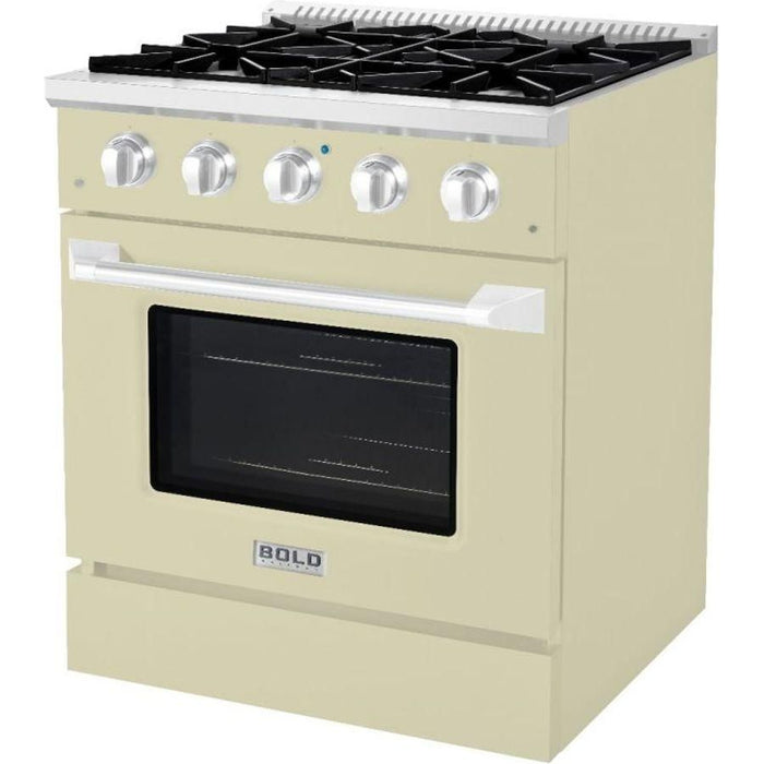 Hallman 30 In. Propane Gas Range, Antique White with Chrome Trim - Bold Series, HBRG30CMAW-LP