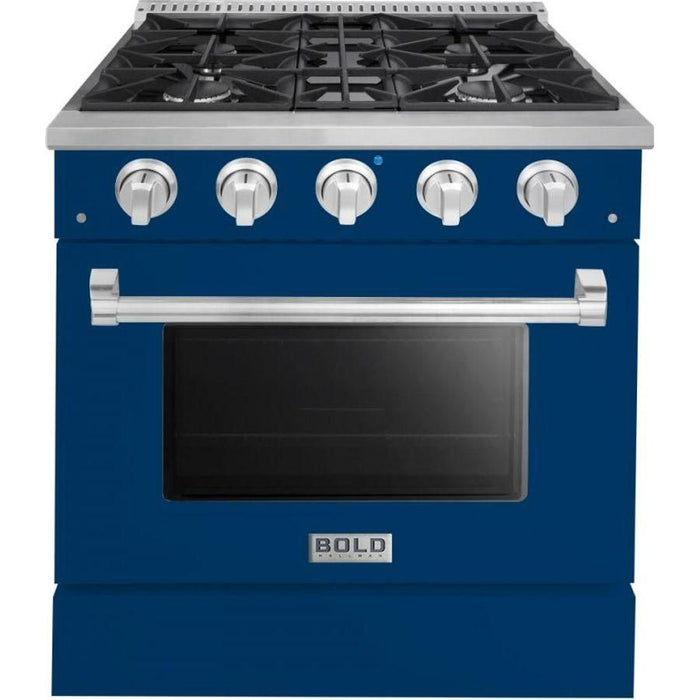 Hallman 30 In. Propane Gas Range, Blue with Chrome Trim - Bold Series, HBRG30CMBU-LP