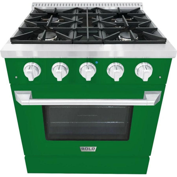 Hallman 30 In. Propane Gas Range, Emerald Green with Chrome Trim - Bold Series, HBRG30CMGN-LP