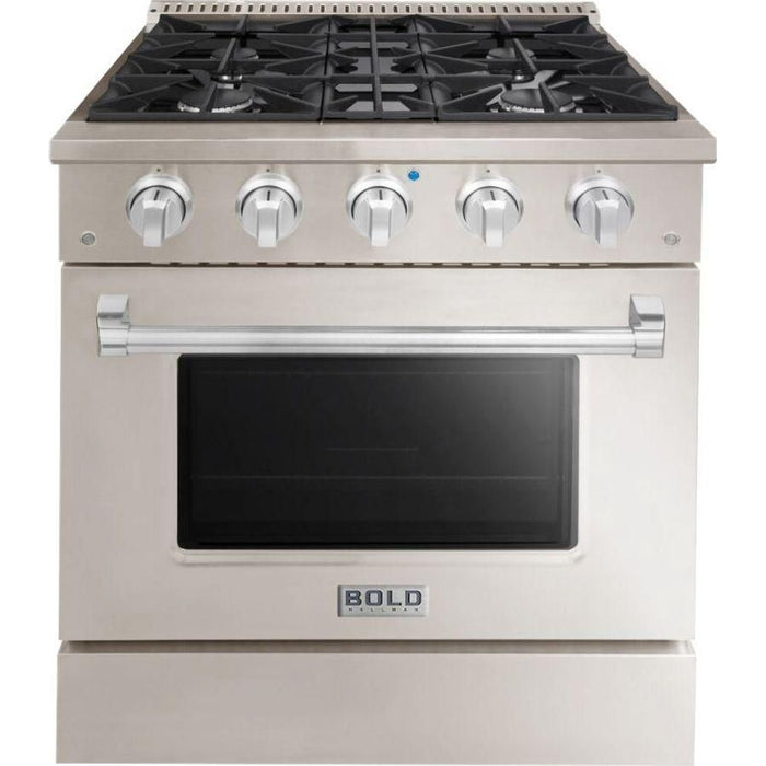 Hallman 30 In. Propane Gas Range, Stainless Steel with Chrome Trim - Bold Series, HBRG30CMSS-LP