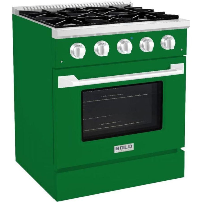 Hallman 30 In. Range with Gas Burners and Electric Oven, Emerald Green with Chrome Trim - Bold Series, HBRDF30CMGN