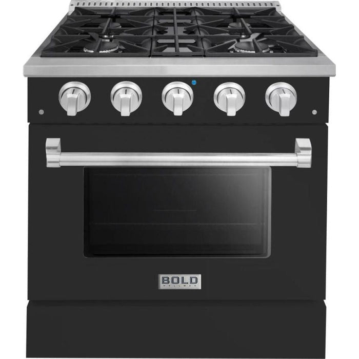 Hallman 30 In. Range with Gas Burners and Electric Oven, Matte Graphite with Chrome Trim - Bold Series, HBRDF30CMMG