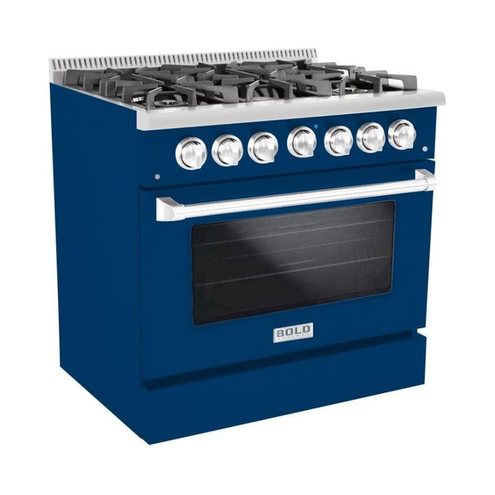 Hallman 36 In. Gas Range, Blue with Chrome Trim - Bold Series, HBRG36CMBU