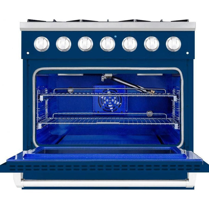 Hallman 36 In. Gas Range, Blue with Chrome Trim - Bold Series, HBRG36CMBU