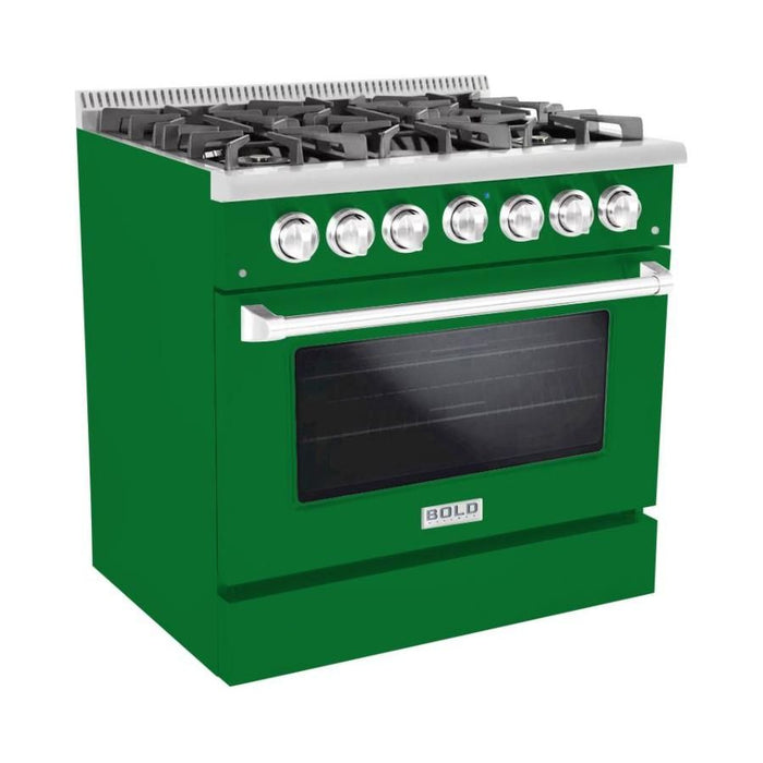 Hallman 36 In. Gas Range, Emerald Green with Chrome Trim - Bold Series, HBRG36CMGN