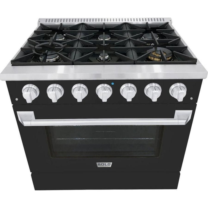 Hallman 36 In. Gas Range, Matte Graphite with Chrome Trim - Bold Series, HBRG36CMMG