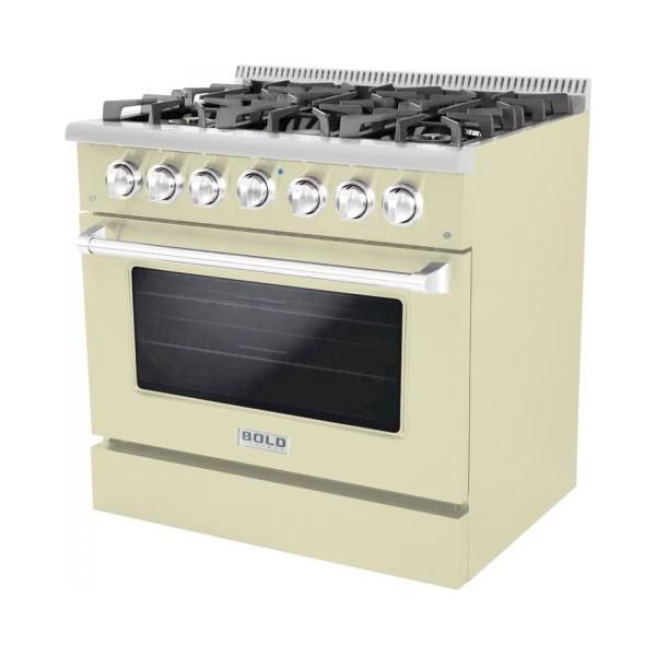 Hallman 36 In. Propane Gas Range, Antique White with Chrome Trim - Bold Series, HBRG36CMAW-LP