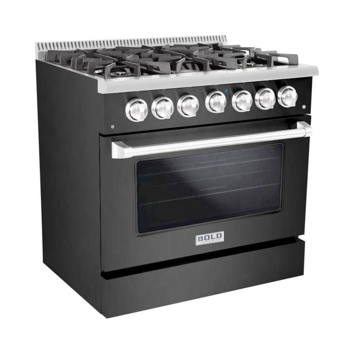 Hallman 36 In. Propane Gas Range, Black Titanium with Chrome Trim - Bold Series, HBRG36CMBT-LP