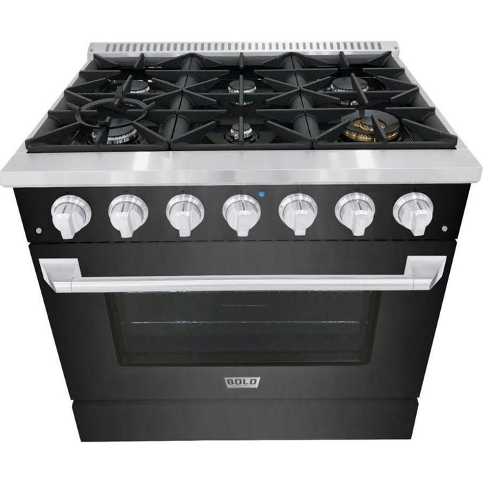 Hallman 36 In. Propane Gas Range, Black Titanium with Chrome Trim - Bold Series, HBRG36CMBT-LP