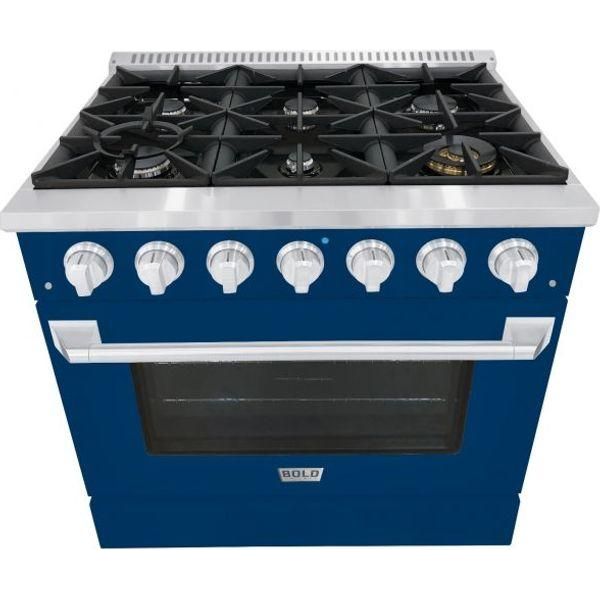 Hallman 36 In. Propane Gas Range, Blue with Chrome Trim - Bold Series, HBRG36CMBU-LP