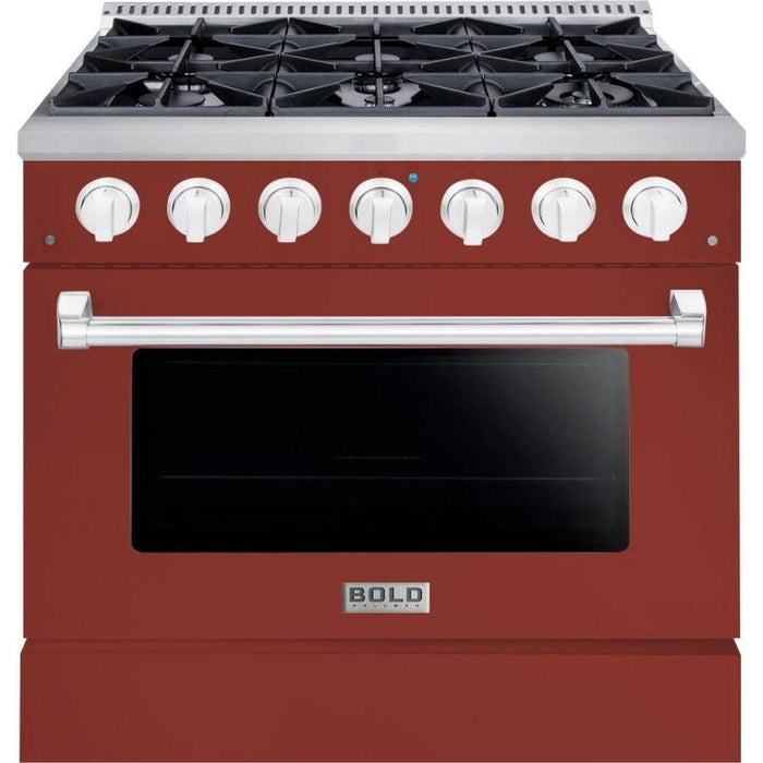 Hallman 36 In. Propane Gas Range, Burgundy with Chrome Trim - Bold Series, HBRG36CMBG-LP