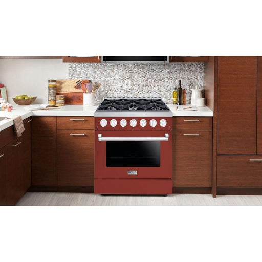 Hallman 36 In. Propane Gas Range, Burgundy with Chrome Trim - Bold Series, HBRG36CMBG-LP