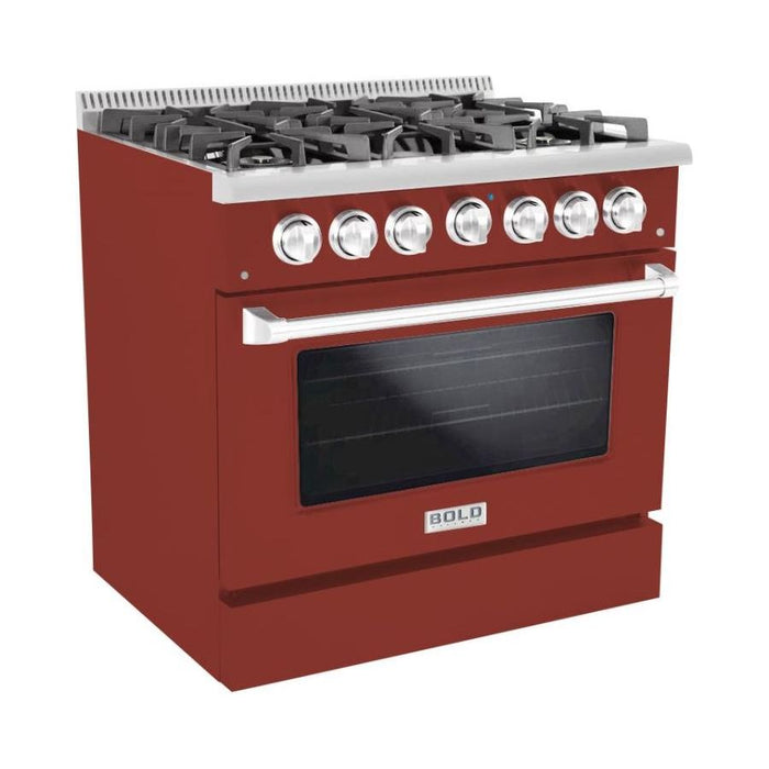 Hallman 36 In. Propane Gas Range, Burgundy with Chrome Trim - Bold Series, HBRG36CMBG-LP