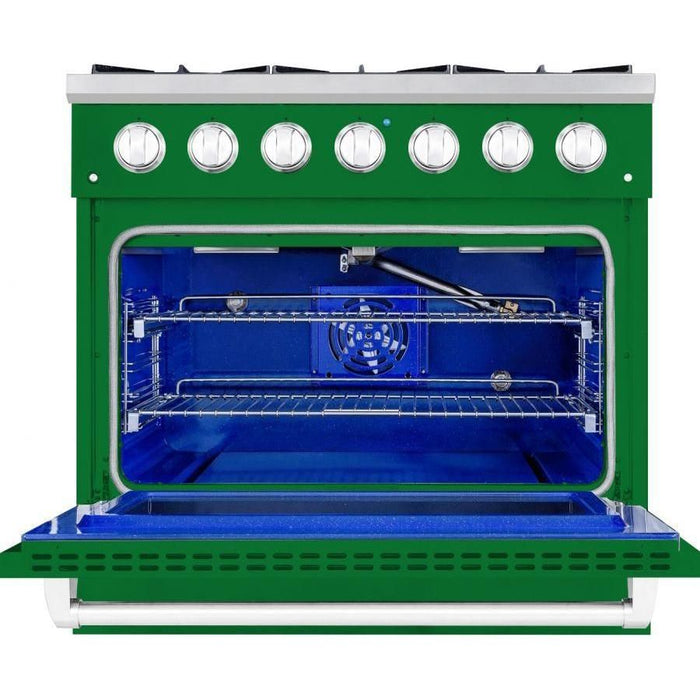 Hallman 36 In. Propane Gas Range, Emerald Green with Chrome Trim - Bold Series, HBRG36CMGN-LP