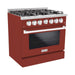 Hallman 36 In. Range with Gas Burners and Electric Oven, Burgundy with Chrome Trim - Bold Series, HBRDF36CMBG