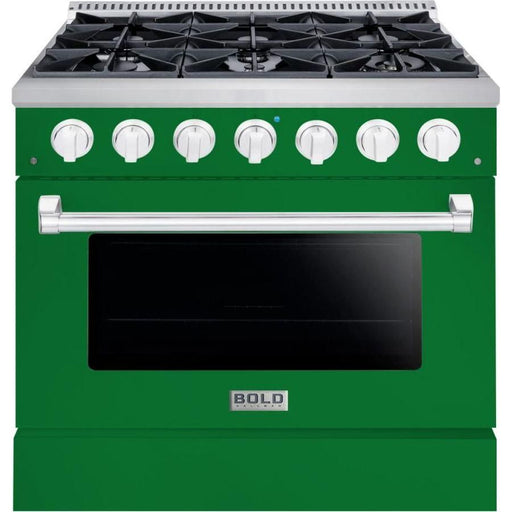 Hallman 36 In. Range with Gas Burners and Electric Oven, Emerald Green with Chrome Trim - Bold Series, HBRDF36CMGN