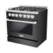 Hallman 36 In. Range with Propane Gas Burners and Electric Oven, Black Titanium with Chrome Trim - Bold Series, HBRDF36CMBT-LP