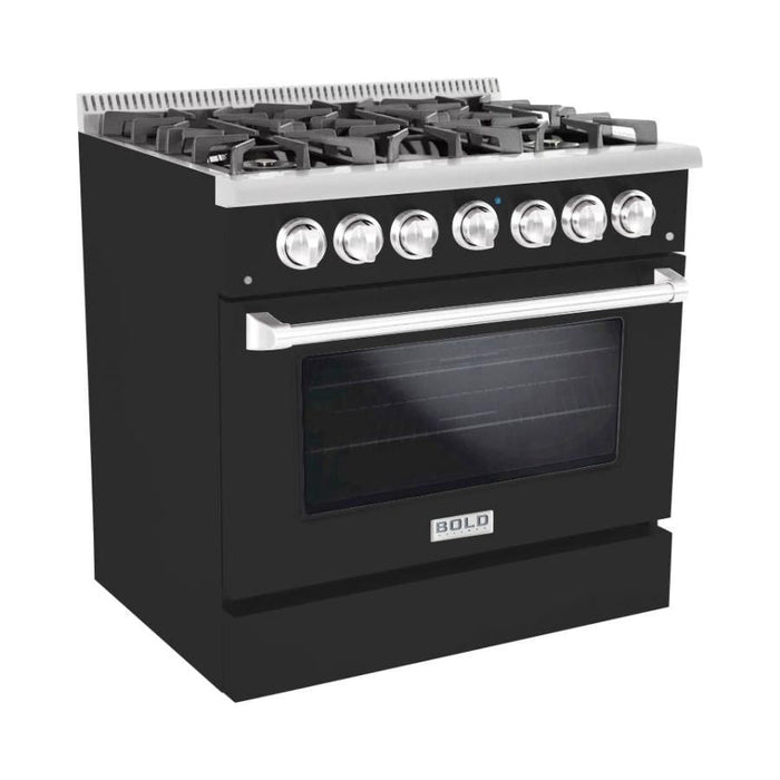 Hallman 36 In. Range with Propane Gas Burners and Electric Oven, Matte Graphite with Chrome Trim - Bold Series, HBRDF36CMMG-LP