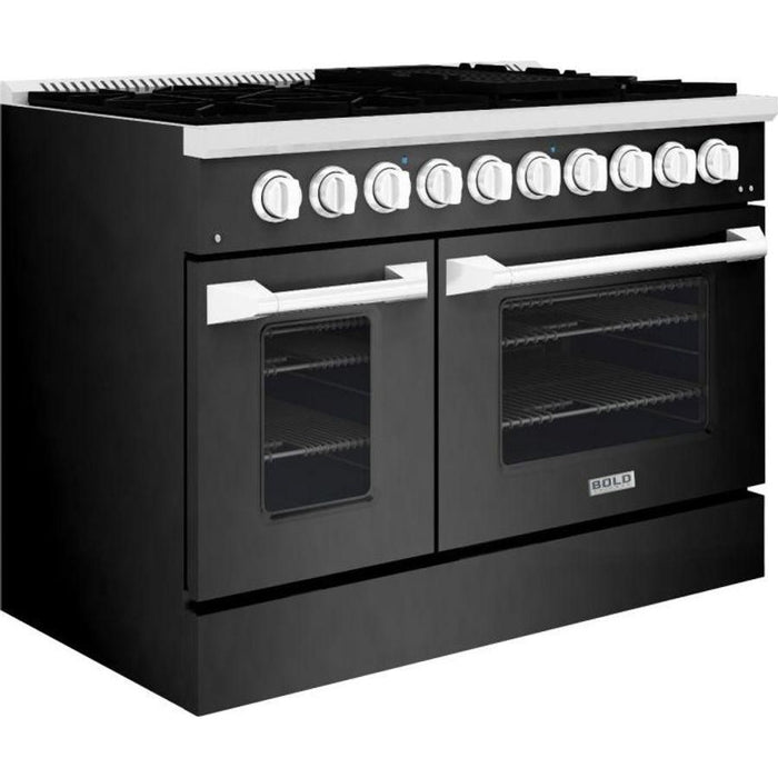 Hallman 48 In. Gas Range, Black Titanium with Chrome Trim - Bold Series, HBRG48CMBT