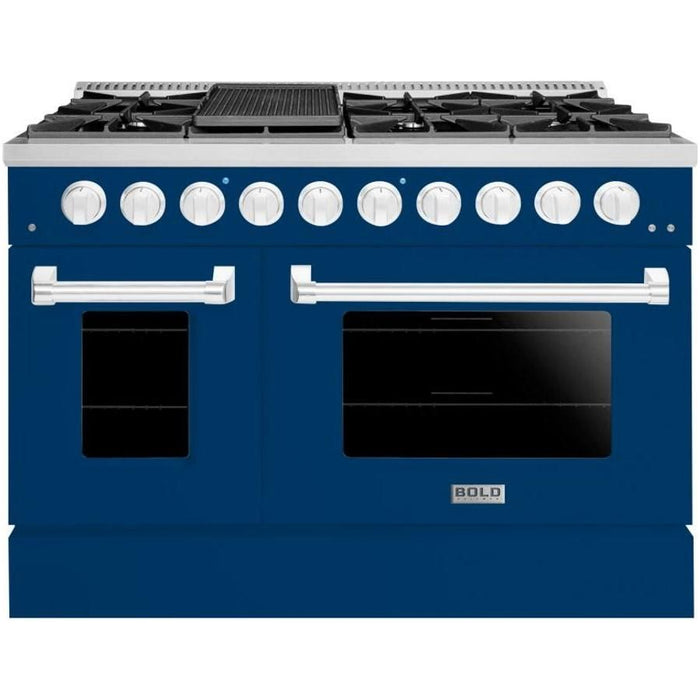 Hallman 48 In. Gas Range, Blue with Chrome Trim - Bold Series, HBRG48CMBU