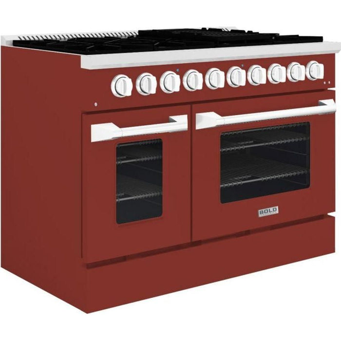 Hallman 48 In. Gas Range, Burgundy with Chrome Trim - Bold Series, HBRG48CMBG