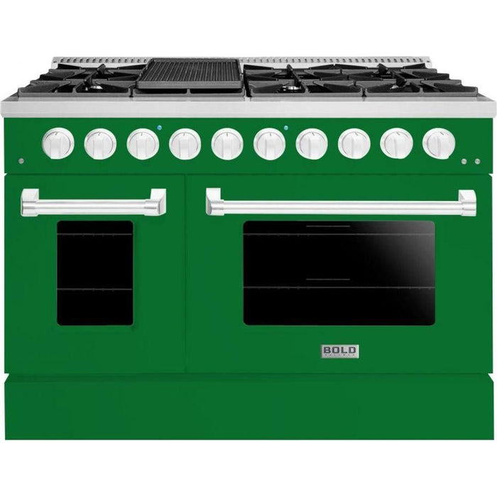 Hallman 48 In. Gas Range, Emerald Green with Chrome Trim - Bold Series, HBRG48CMGN