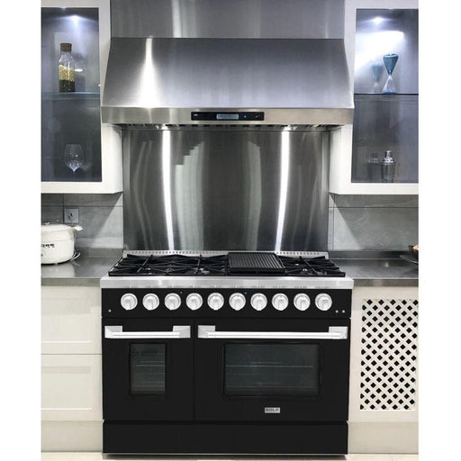 Hallman 48 In. Gas Range, Glossy Black with Chrome Trim - Bold Series, HBRG48CMGB