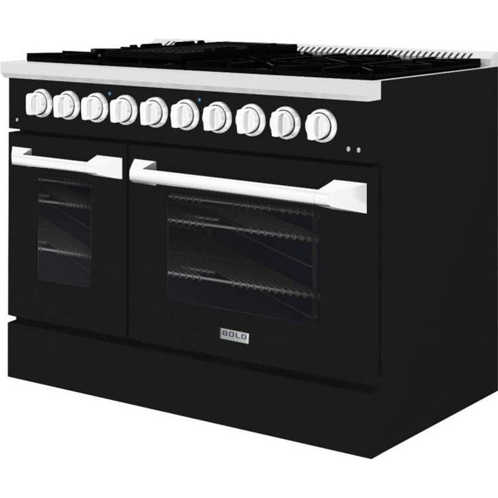 Hallman 48 In. Gas Range, Glossy Black with Chrome Trim - Bold Series, HBRG48CMGB