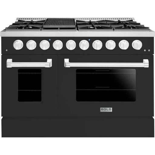 Hallman 48 In. Gas Range, Matte Graphite with Chrome Trim - Bold Series, HBRG48CMMG