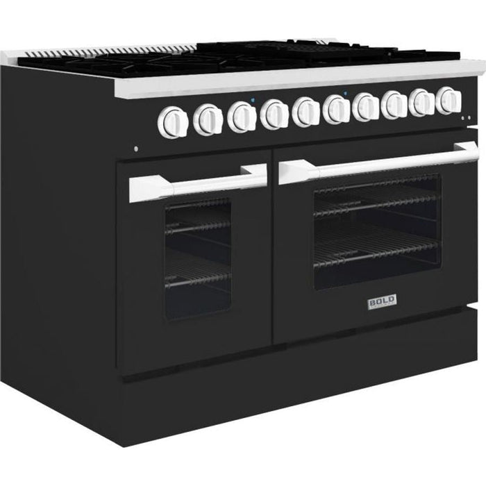 Hallman 48 In. Gas Range, Matte Graphite with Chrome Trim - Bold Series, HBRG48CMMG