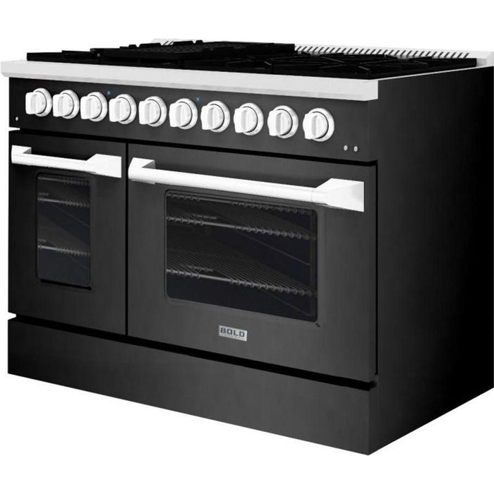 Hallman 48 In. Propane Gas Range, Black Titanium with Chrome Trim - Bold Series, HBRG48CMBT-LP