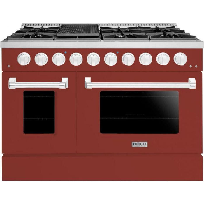 Hallman 48 In. Propane Gas Range, Burgundy with Chrome Trim - Bold Series, HBRG48CMBG-LP